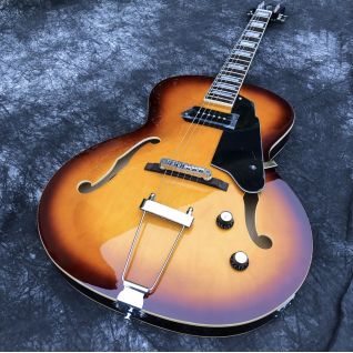 Custom Grand Sunburst Archtop Guitar P90 Pickups Jazz Electric Guitar with Maple Hollow Body Guitar OEM