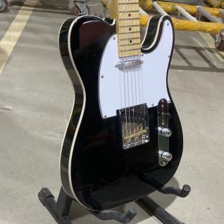 Custom Maple Fingerboard Tele Electric Guitar in Black Color with White Double Binding and Chrome Hardware