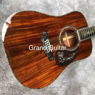 Custom 12 Strings Dreadnought D45 All Solid KOA Wood Acoustic Guitar