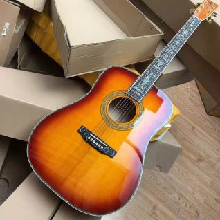 Custom 41 inch solid wood spruce ebony fingerboard abalone shell inlaid acoustic guitar