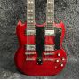 Custom 12+6 strings SG electric guitar double neck in red color