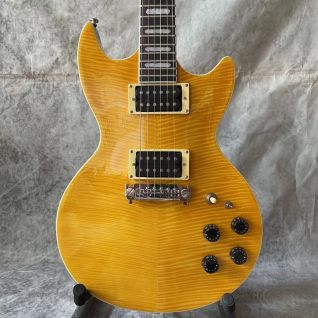Custom Flamed Maple Veneer Pearloid Notched Block Inlays OVAT Electric Guitar