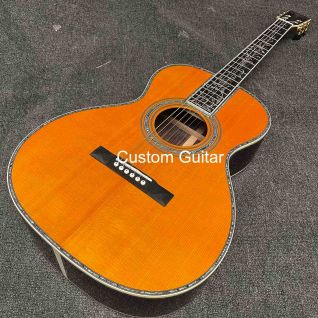 Custom OOO Body Yellow Painting Solid Rosewood Back Side Acoustic Guitar Bone Nut 43~48mm Nut Width