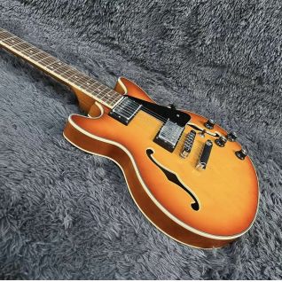 Custom ES335 ES339 ELectric Guitar, Semi Hollow Body, Tune-O-Matic Bridge, Lemon Sunburst Color