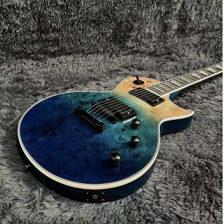 Custom Burl Maple Top ESP Electric Guitar in Ocean Blue Sunburst Color