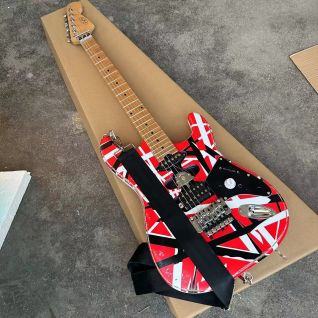 Custom EVH Edward Eddie Van Halen Heavy Relic Red Franken Electric Guitar Black White Stripes Tremolo Bridge Slanted Pickup