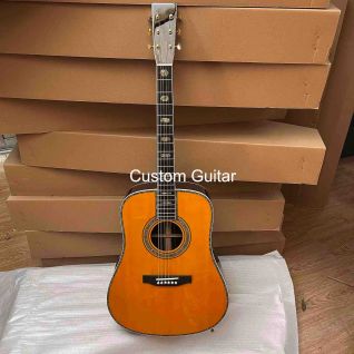 Custom 41 Inch Dreadnought D-45AA Abalone Binding Solid Rosewood Back Side Acoustic Electric Guitar in Yellow Natural Finish