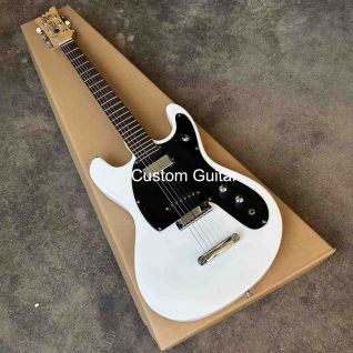 Custom 1966 Ventures White Electric Guitar Mosrite Zero Fret JRM Johnny Ramone Black Pickguard Chrome Hardware