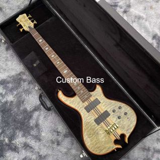 Custom Alembic Style Grand Electric Bass Guitar 5 Strings Bass Ebony Fingerboard Factory Burst Maple Top Neck Through Body 