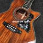 Custom Solid Koa Wood 6 Strings Real Abalone Cutaway Deluxe OM-45 Acoustic Electric Guitar with Ebony Fingerboard, Life Tree Inlay, Customized Logo Accept OEM