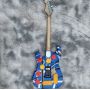 Custom Edward Eddie Van Halen Heavy Relic blue Franken 5150 Electric Guitar Black White Stripes Floyd Rose Tremolo Bridge Slanted Pickup