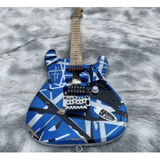 Custom Edward Eddie Van Halen Heavy Relic blue Franken 5150 Electric Guitar Black White Stripes Floyd Rose Tremolo Bridge Slanted Pickup