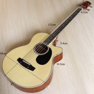 Custom 4 String 43 Inch Acoustic Electric Bass Guitar Cutaway Body 21 Frets High Gloss with Pickup and Trussrod
