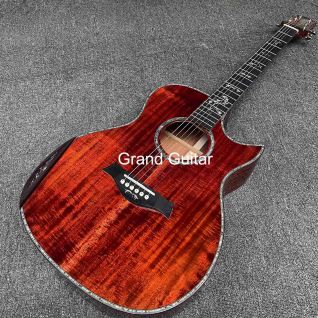 Custom GA Body Solid Ebony KOA Back Side Acoustic Electric Guitar with Armrest Double BIG Pickup Ebony Fingerboard