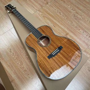 Custom 40 Inch OM Solid KOA Wood Back Side Real Abalone Acoustic Guitar with Ebony Fingerboard 