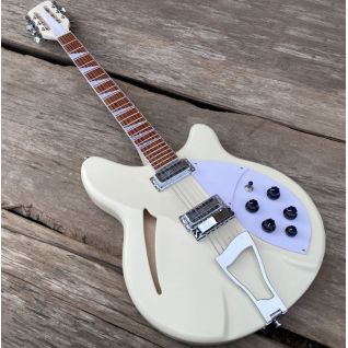 Custom 12 String Semi Hollow Body Electric Guitar, Cream White Color, Trapeze Tailpiece