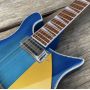 Custom Neck Through Body 660 Electric Guitar, 12 Strings Blue Guitar, Gold Pickguard, R Shape Bridge, Herringbone Binding
