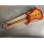 Custom Neck Through Body Lefty Handed Rickenback Style Electric Bass Guitar, 4 String Cherry Sunburst Color Bass, Adjustable Bridge, Herringbone Checkerboard Binding