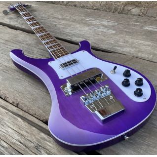 Custom Rickenback Style 4003 Electric Bass Guitar, Transparent Purple, Basswood Body, Maple Neck, Upgrade Adjustable Bridge Available