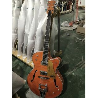 Custom Flamed Maple Top Double F Hole Gretsch Style Jazz Electric Guitar with Large Vibrato System