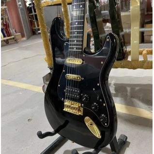 Custom ST Strat Electric Guitar with Black Color and Golden Hardware Mahogany Body and Neck