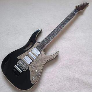 Custom Ibanez Style Electric Guitar OEM with Aluminum board engrave Pickguard, Headstock, Color Binding, Lock String Nut, Floyd Rose Tremolo Bridge