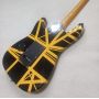 Custom EVH 5150 Style Electric Guitar, Yellow stripes, lock nut, Floyd Rose Tremolo Bridge black guitar