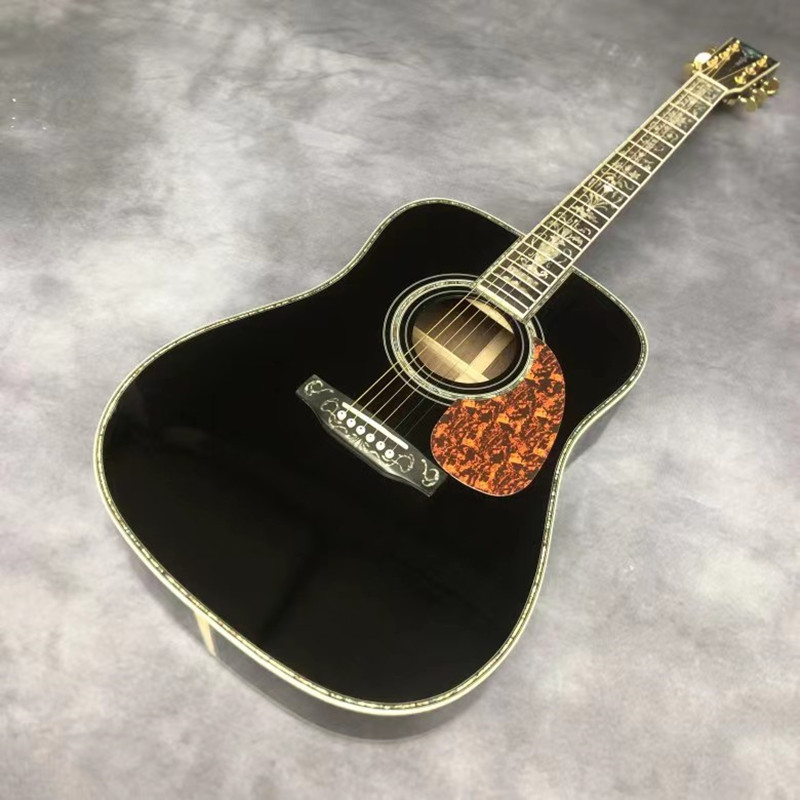 Custom Deluxe 41 Inch Dreadnought D45 Series Luxury Bk Color Full Abalone Inlaid Acoustic Guitar 1787