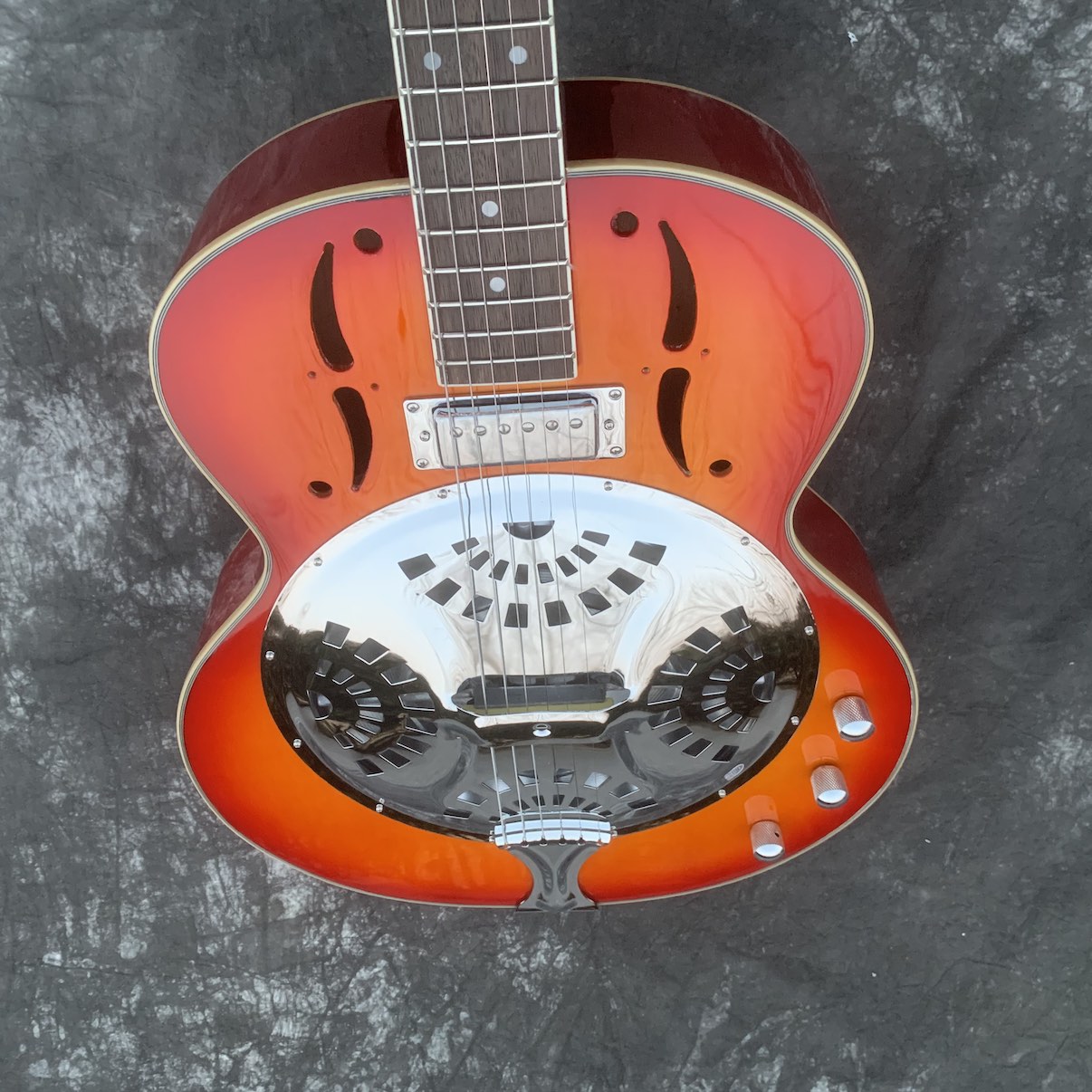 2023 Top Quality Metal Top Double F Top Red Back 6 Strings Dobro Resonator Steel Electric Guitar 5863