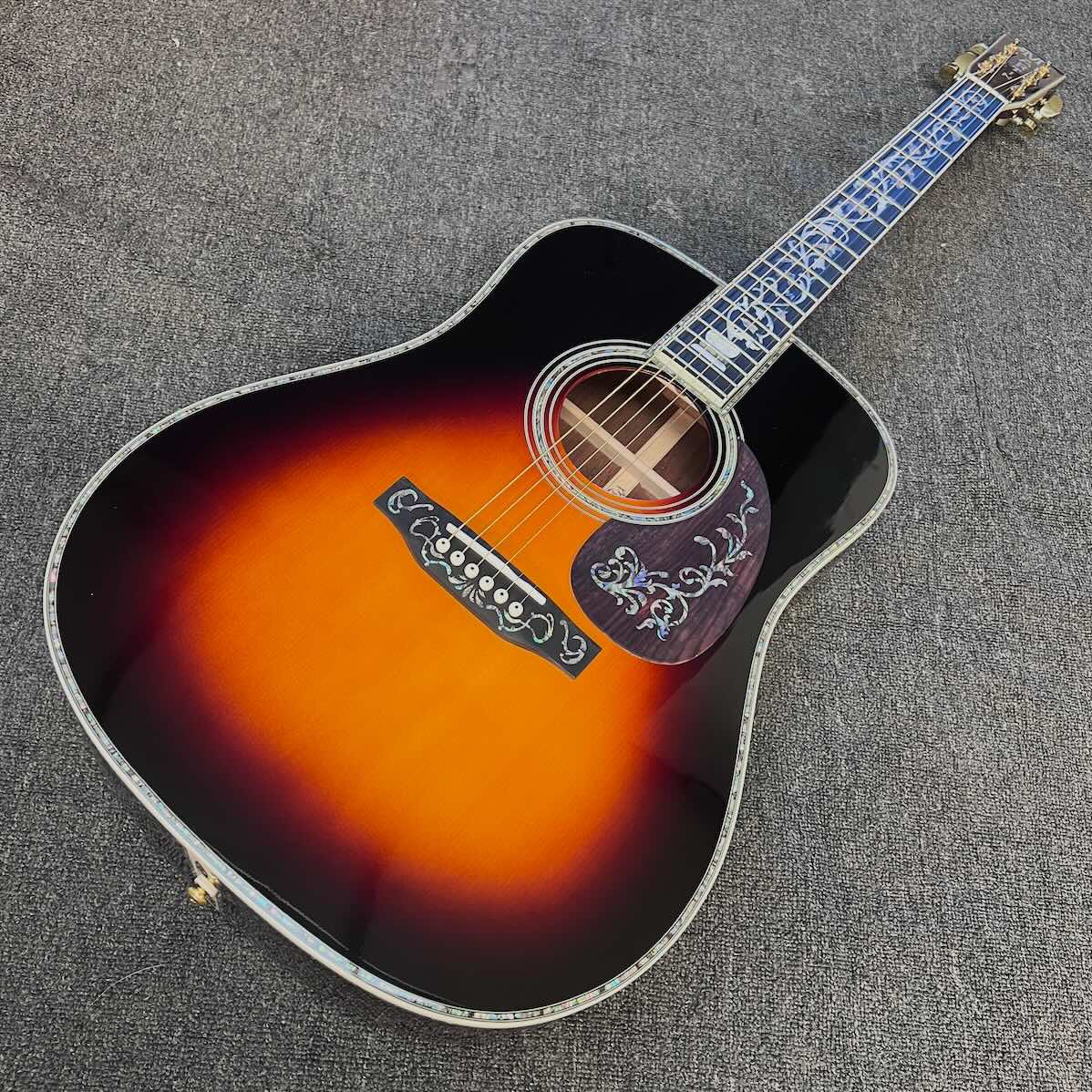 Custom Deluxe D45 ALL SOLID WOOD Acoustic Guitar in Sunburst, Solid Rosewood Back Side