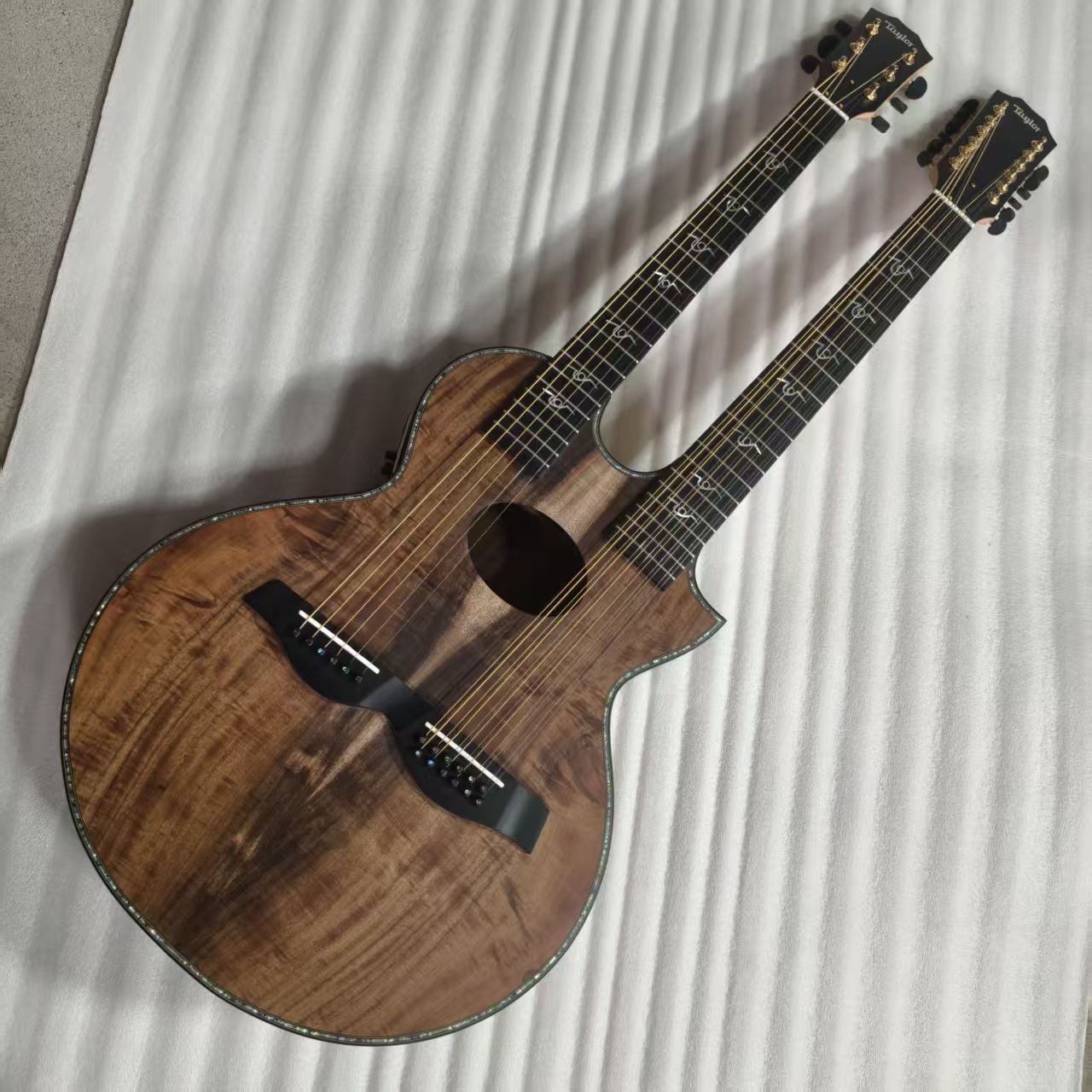 Custom Double KOA Neck SOLID Back Side Acoustic Electric Guitar with Mahogany Neck, Taylor Style Ritchie Sambora Model 6+12 Strings 