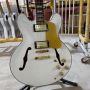 Custom GB ES335 Style Electric Guitar in White Color with Gold Hardware