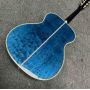 IN STOCK, Custom OM Series Ripple Blue Color Solid Spruce Top Solid Maple Sides and Back Ebony Fingerboard Acoustic Guitar