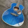 Custom 40 Inch OM Body Water Ripple Blue SOLID Flamed Maple Back Side Acoustic Guitar