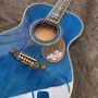 Custom 40 Inch OM Body Water Ripple Blue SOLID Flamed Maple Back Side Acoustic Guitar