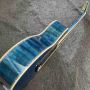 Custom 40 Inch OM Body Water Ripple Blue SOLID Flamed Maple Back Side Acoustic Guitar