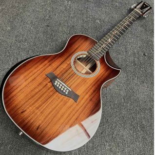 Custom 12 Strings KOA Wood Taylor Style Cutaway Acoustic Guitar Glossing Finish Body Matt Neck Open Tuner