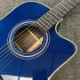 Custom Blue Color Solid Rosewood Back Side Dreadnought Cutaway Acoustic Guitar One pcs Neck