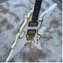 Custom Hand Engraved Angel Wings 6 Strings ESP Style Electric Guitar with White Body Gold Rim HH Gold Hardware 