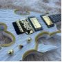 Custom Hand Engraved Angel Wings 6 Strings ESP Style Electric Guitar with White Body Gold Rim HH Gold Hardware 