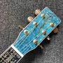 Custom 40 Inch Blue Solid Spruce OM Type Acoustic Guitar Maple Body Abalone Ebony Wood Pickguard